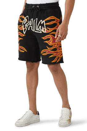 Flame Print Logo Shorts